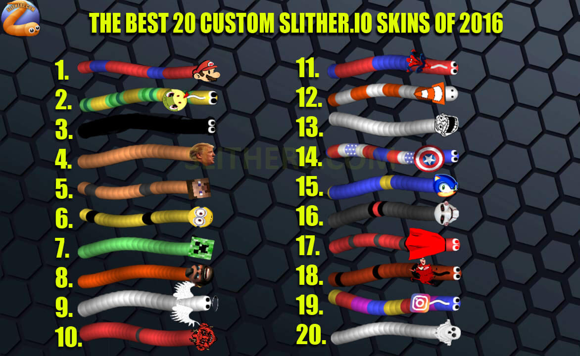 top 20 slither.io skins 2016