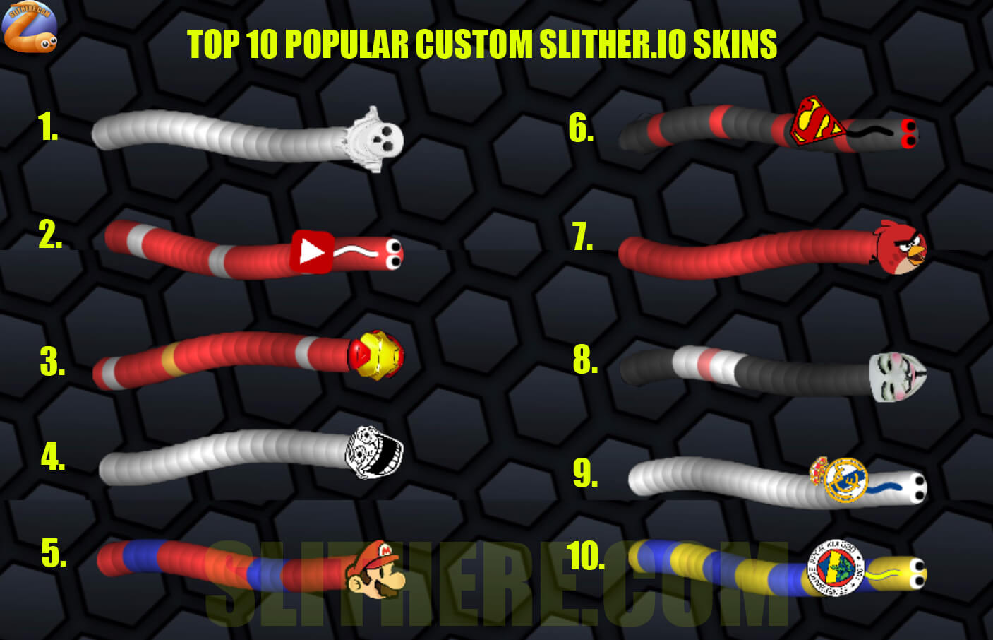 slither.io custom skins top 10